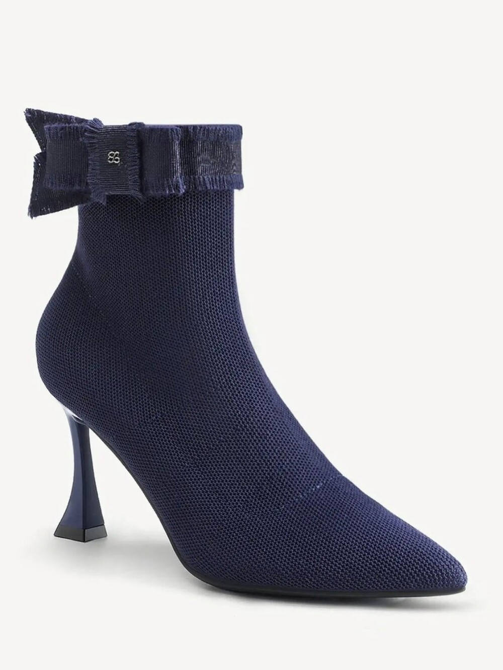 NWOT! Cosy Island BelleKnit Bow Pointed Toe Heeled Ankle Boot Navy Blue Size 8